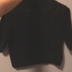 Fuzzy black crop top with short sleeves